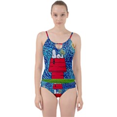 Cartoon Dog Starry Night Van Gogh Parody Cut Out Top Tankini Set by Modalart