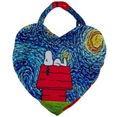 Cartoon Dog Starry Night Van Gogh Parody Giant Heart Shaped Tote by Modalart