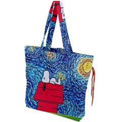 Cartoon Dog Starry Night Van Gogh Parody Drawstring Tote Bag by Modalart