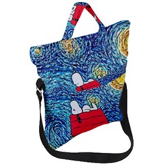 Cartoon Dog Starry Night Van Gogh Parody Fold Over Handle Tote Bag by Modalart