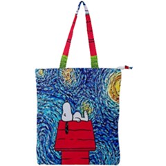 Cartoon Dog Starry Night Van Gogh Parody Double Zip Up Tote Bag by Modalart