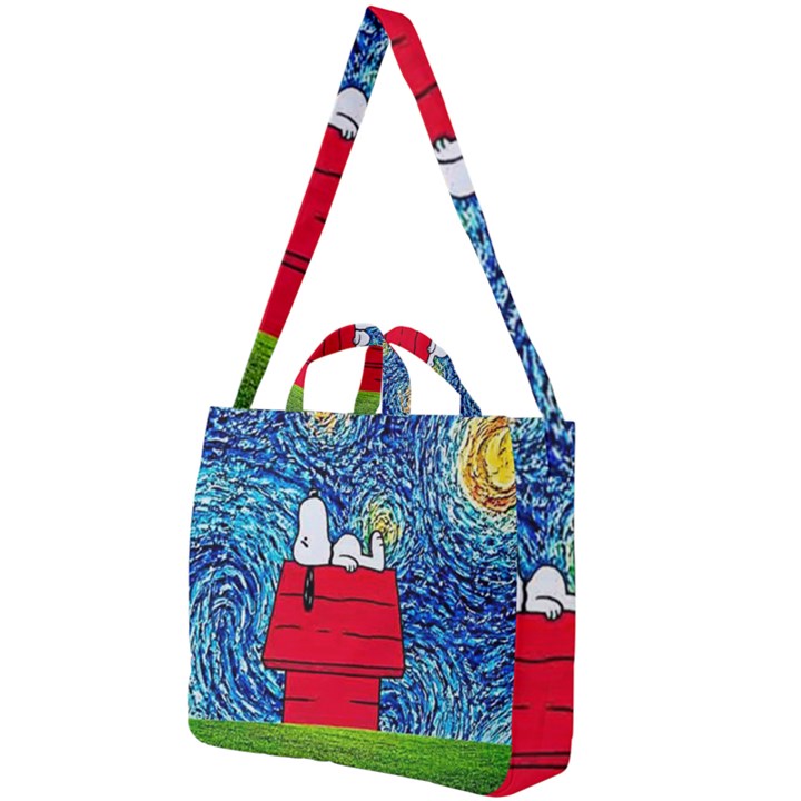 Cartoon Dog Starry Night Van Gogh Parody Square Shoulder Tote Bag