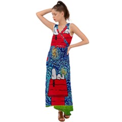 Cartoon Dog Starry Night Van Gogh Parody V-neck Chiffon Maxi Dress by Modalart