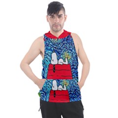 Cartoon Dog Starry Night Van Gogh Parody Men s Sleeveless Hoodie by Modalart