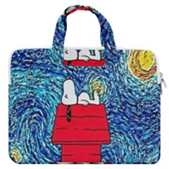 Cartoon Dog Starry Night Van Gogh Parody Macbook Pro 13  Double Pocket Laptop Bag by Modalart