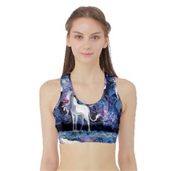 Unicorn Starry Night Print Van Gogh Sports Bra With Border by Modalart