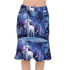 Unicorn Starry Night Print Van Gogh Short Mermaid Skirt by Modalart