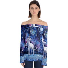 Unicorn Starry Night Print Van Gogh Off Shoulder Long Sleeve Top by Modalart