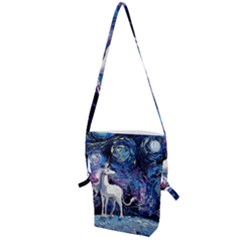 Unicorn Starry Night Print Van Gogh Folding Shoulder Bag by Modalart