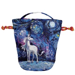 Unicorn Starry Night Print Van Gogh Drawstring Bucket Bag by Modalart