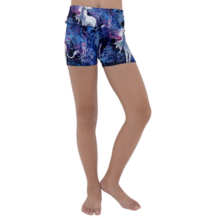 Unicorn Starry Night Print Van Gogh Kids  Lightweight Velour Yoga Shorts