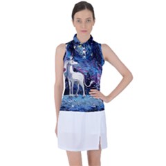 Unicorn Starry Night Print Van Gogh Women s Sleeveless Polo T-shirt by Modalart