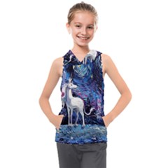 Unicorn Starry Night Print Van Gogh Kids  Sleeveless Hoodie by Modalart