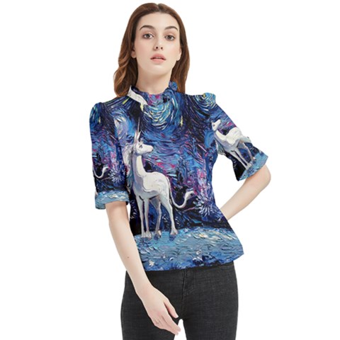 Unicorn Starry Night Print Van Gogh Frill Neck Blouse by Modalart