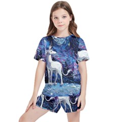 Unicorn Starry Night Print Van Gogh Kids  T-shirt And Sports Shorts Set by Modalart