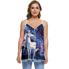 Unicorn Starry Night Print Van Gogh Casual Spaghetti Strap Chiffon Top by Modalart