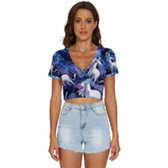 Unicorn Starry Night Print Van Gogh V-neck Crop Top by Modalart