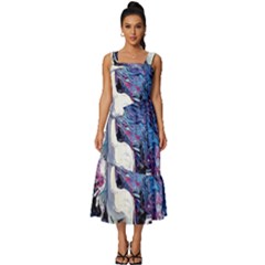 Unicorn Starry Night Print Van Gogh Square Neckline Tiered Midi Dress by Modalart