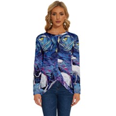 Unicorn Starry Night Print Van Gogh Long Sleeve Crew Neck Pullover Top by Modalart