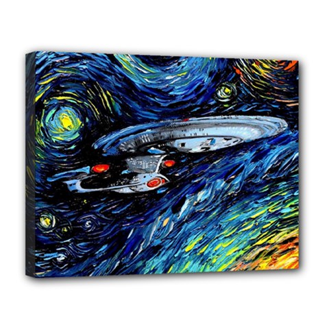 Star Ship Parody Art Starry Night Canvas 14  X 11  (stretched) by Modalart