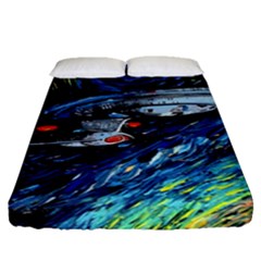 Star Ship Parody Art Starry Night Fitted Sheet (queen Size) by Modalart