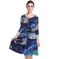 Star Ship Parody Art Starry Night Quarter Sleeve Waist Band Dress by Modalart