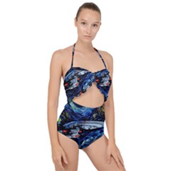 Star Ship Parody Art Starry Night Scallop Top Cut Out Swimsuit by Modalart