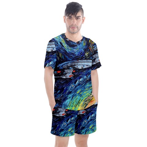 Star Ship Parody Art Starry Night Men s Mesh T-shirt And Shorts Set by Modalart