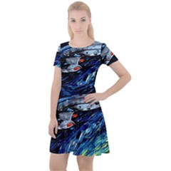 Star Ship Parody Art Starry Night Cap Sleeve Velour Dress  by Modalart