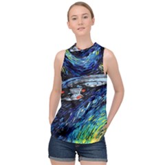 Star Ship Parody Art Starry Night High Neck Satin Top by Modalart