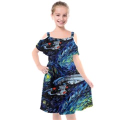 Star Ship Parody Art Starry Night Kids  Cut Out Shoulders Chiffon Dress by Modalart