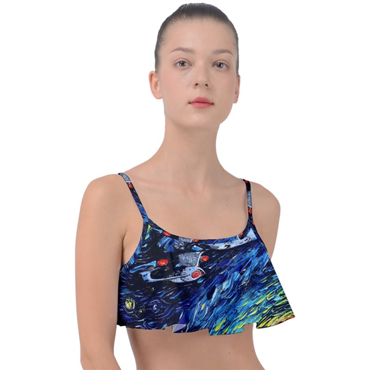 Star Ship Parody Art Starry Night Frill Bikini Top