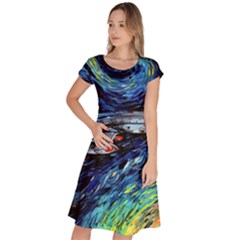 Star Ship Parody Art Starry Night Classic Short Sleeve Dress by Modalart