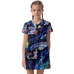 Star Ship Parody Art Starry Night Kids  Asymmetric Collar Dress by Modalart