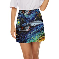 Star Ship Parody Art Starry Night Mini Front Wrap Skirt by Modalart