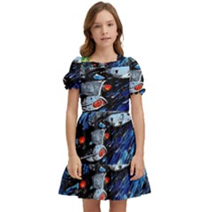 Star Ship Parody Art Starry Night Kids  Puff Sleeved Dress by Modalart