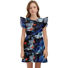 Star Ship Parody Art Starry Night Kids  Winged Sleeve Dress by Modalart