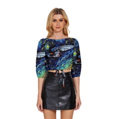 Star Ship Parody Art Starry Night Mid Sleeve Drawstring Hem Top by Modalart