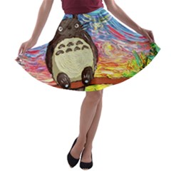 Totoro Starry Night Art Van Gogh Parody A-line Skater Skirt by Modalart