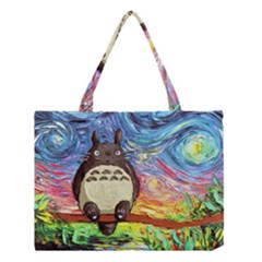 Totoro Starry Night Art Van Gogh Parody Medium Tote Bag by Modalart