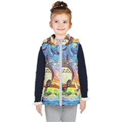 Totoro Starry Night Art Van Gogh Parody Kids  Hooded Puffer Vest by Modalart