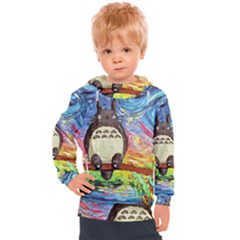 Totoro Starry Night Art Van Gogh Parody Kids  Hooded Pullover by Modalart