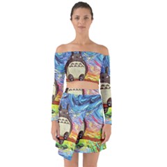 Totoro Starry Night Art Van Gogh Parody Off Shoulder Top With Skirt Set by Modalart