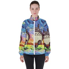 Totoro Starry Night Art Van Gogh Parody Women s High Neck Windbreaker by Modalart