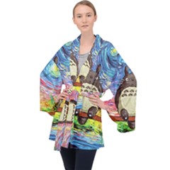 Totoro Starry Night Art Van Gogh Parody Long Sleeve Velvet Kimono  by Modalart