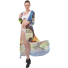 Totoro Starry Night Art Van Gogh Parody Maxi Chiffon Beach Wrap by Modalart