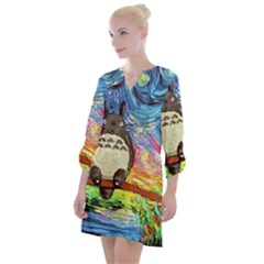 Totoro Starry Night Art Van Gogh Parody Open Neck Shift Dress by Modalart