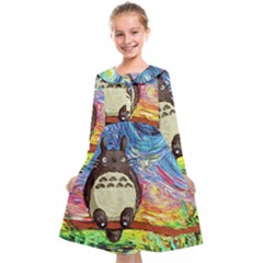 Totoro Starry Night Art Van Gogh Parody Kids  Midi Sailor Dress by Modalart