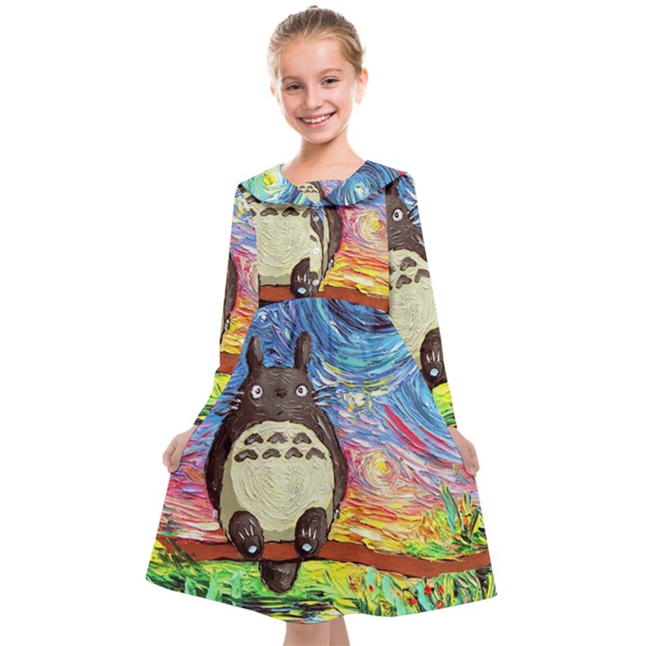 Totoro Starry Night Art Van Gogh Parody Kids  Midi Sailor Dress