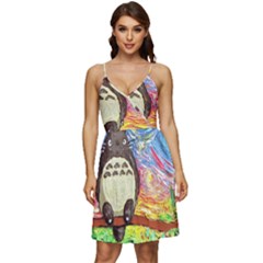 Totoro Starry Night Art Van Gogh Parody V-neck Pocket Summer Dress 